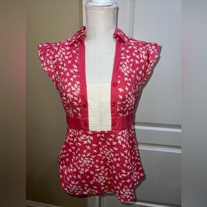 Anthropologie EDME ESYLLTE Size 4 Fly Away Blouse Cotton Voile Birds Pintucks